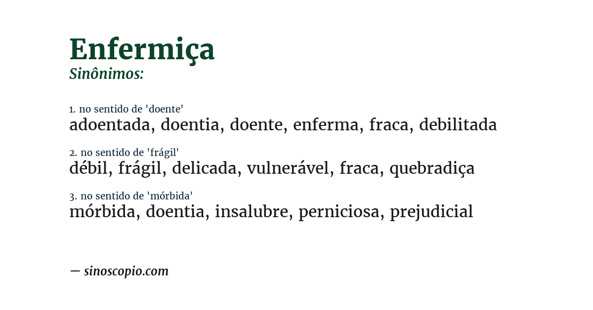 Sinônimo de enfermiça