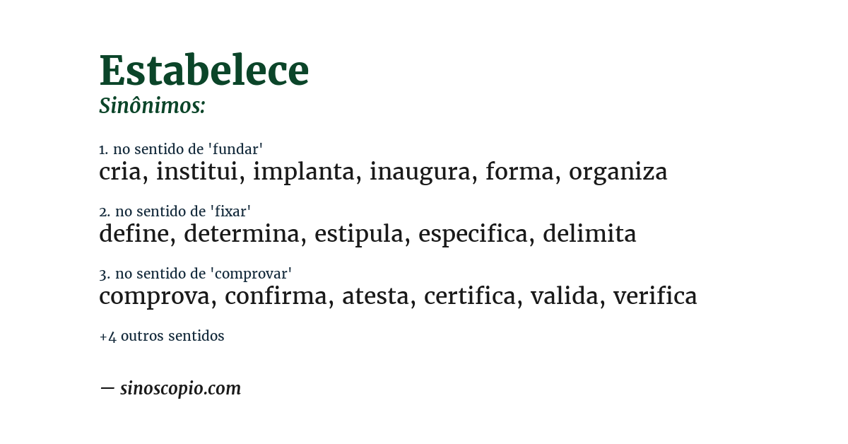Sinônimo de estabelece