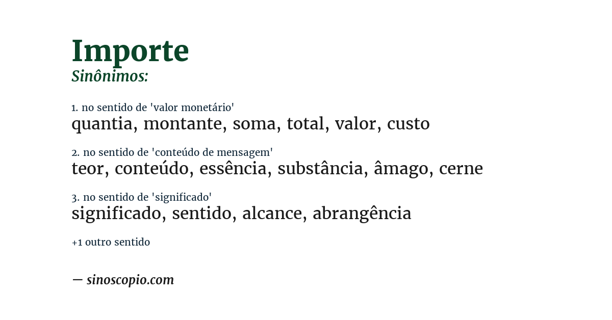 Sinônimo de importe