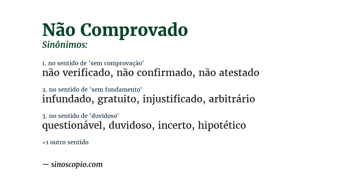 Sinônimo de não comprovado