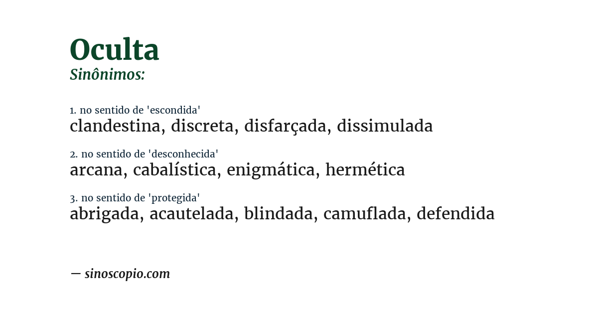 Sinônimo de oculta
