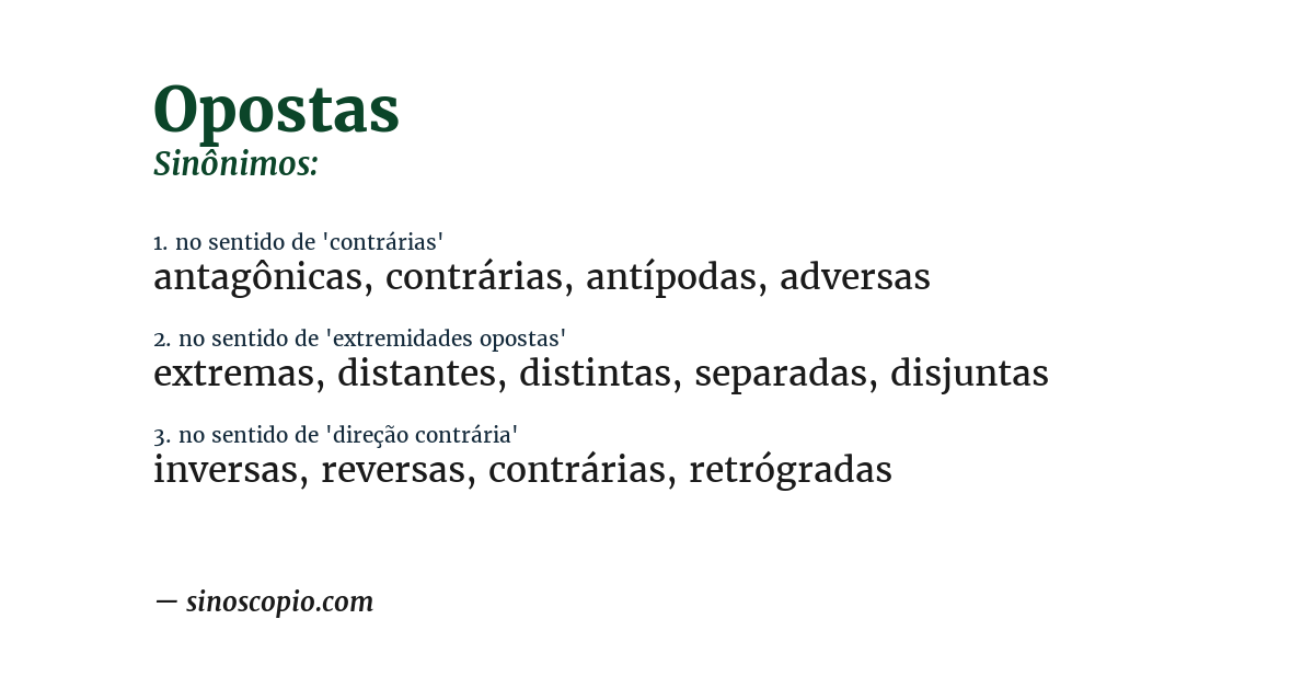 Sinônimo de opostas
