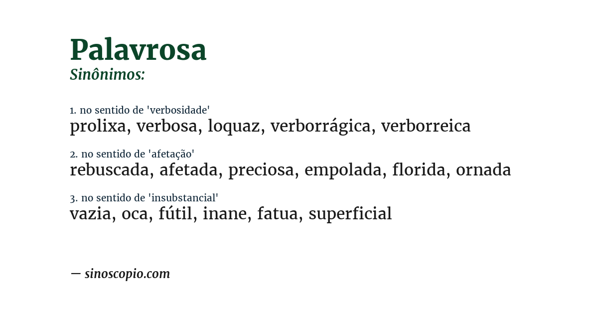 Sinônimo de palavrosa
