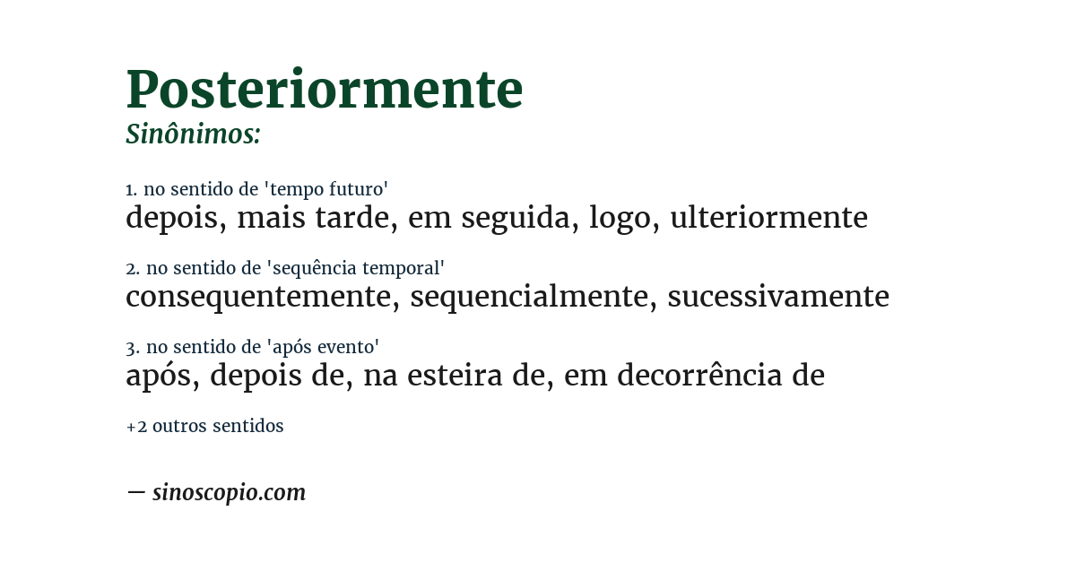 Sinônimo de posteriormente