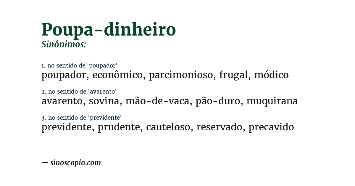 Sinônimo de poupa-dinheiro