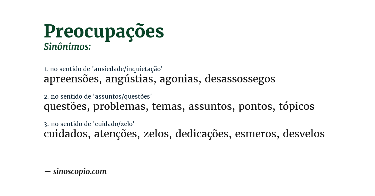 Sinônimo de preocupações