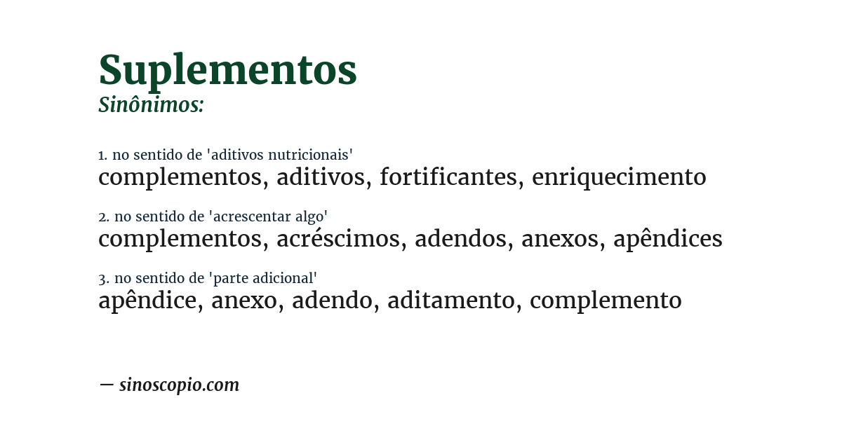 Sinônimo de suplementos