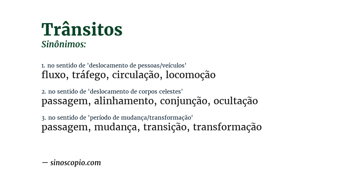 Sinônimo de trânsitos