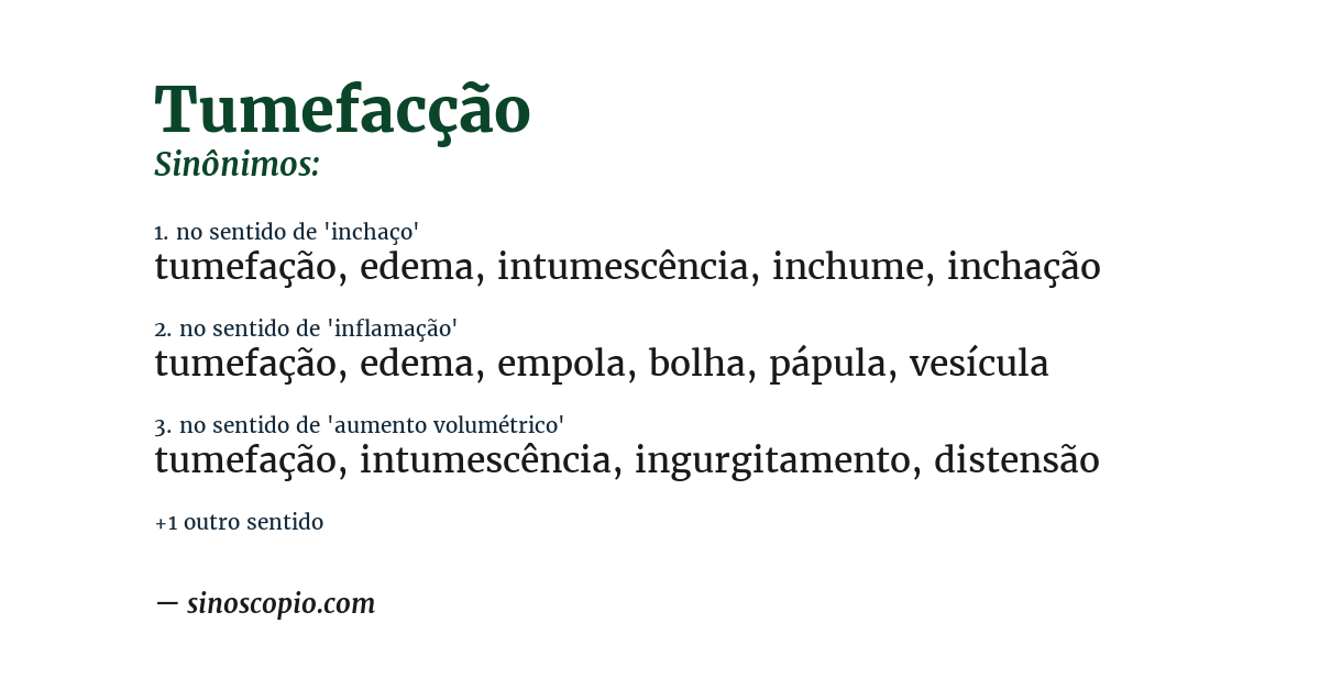 Sinônimo de tumefacção
