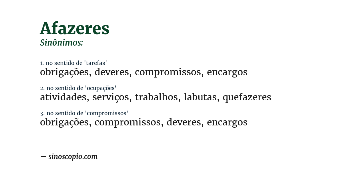 Sinônimo de afazeres