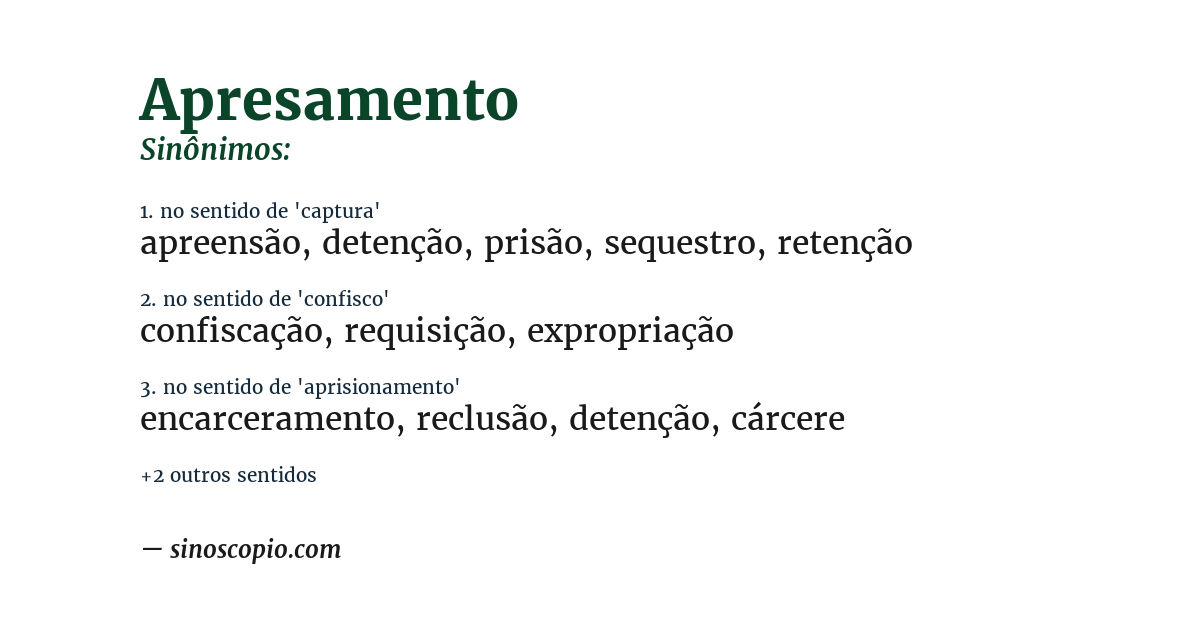 Sinônimo de apresamento