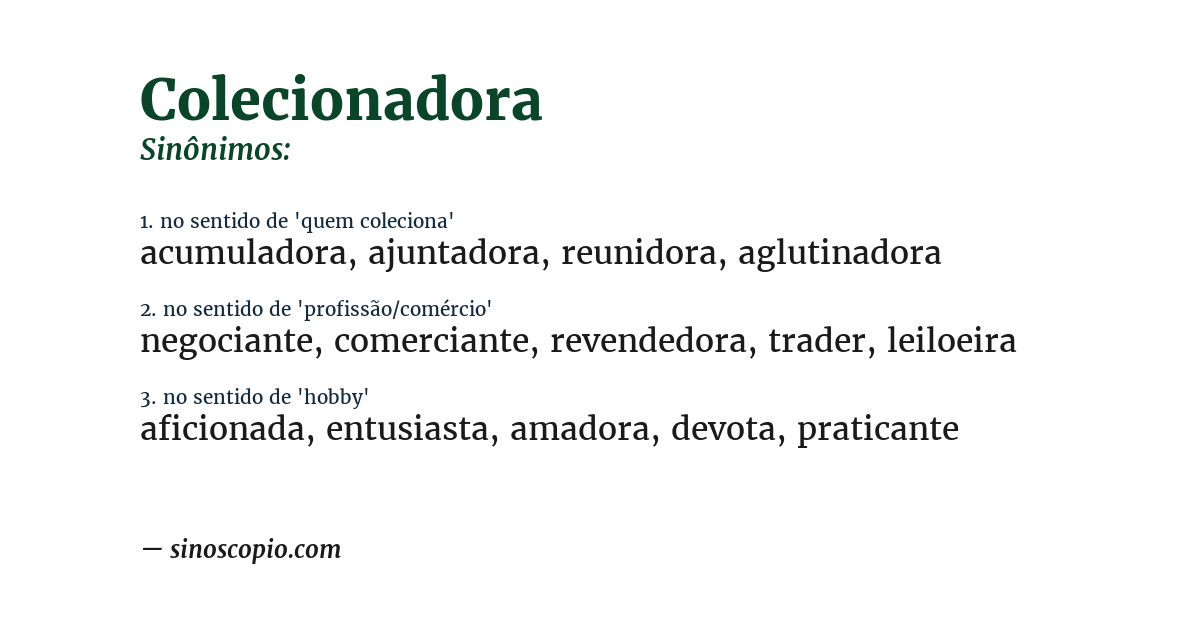Sinônimo de colecionadora