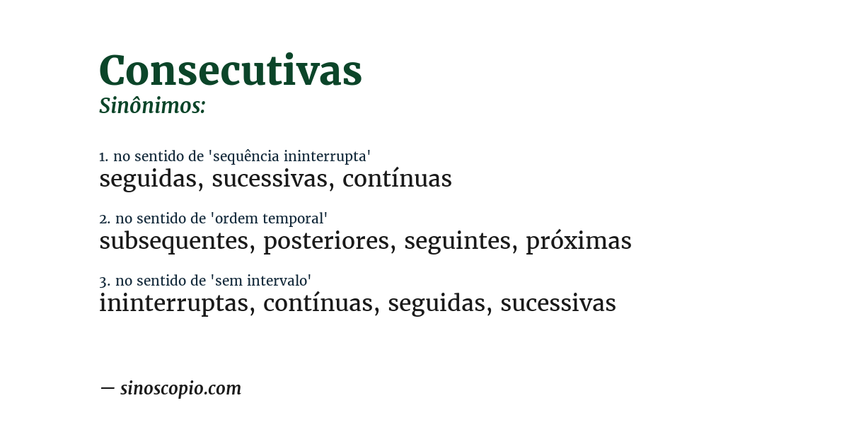 Sinônimo de consecutivas