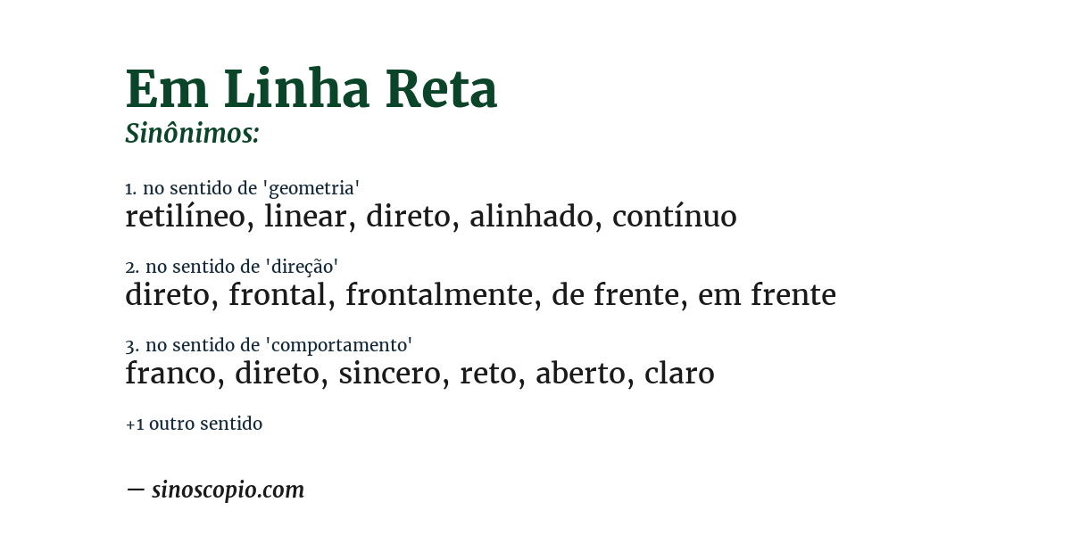 Sinônimo de em linha reta