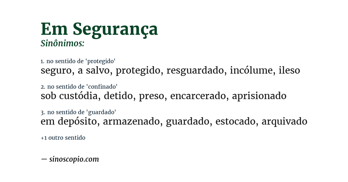 Sinônimo de em segurança