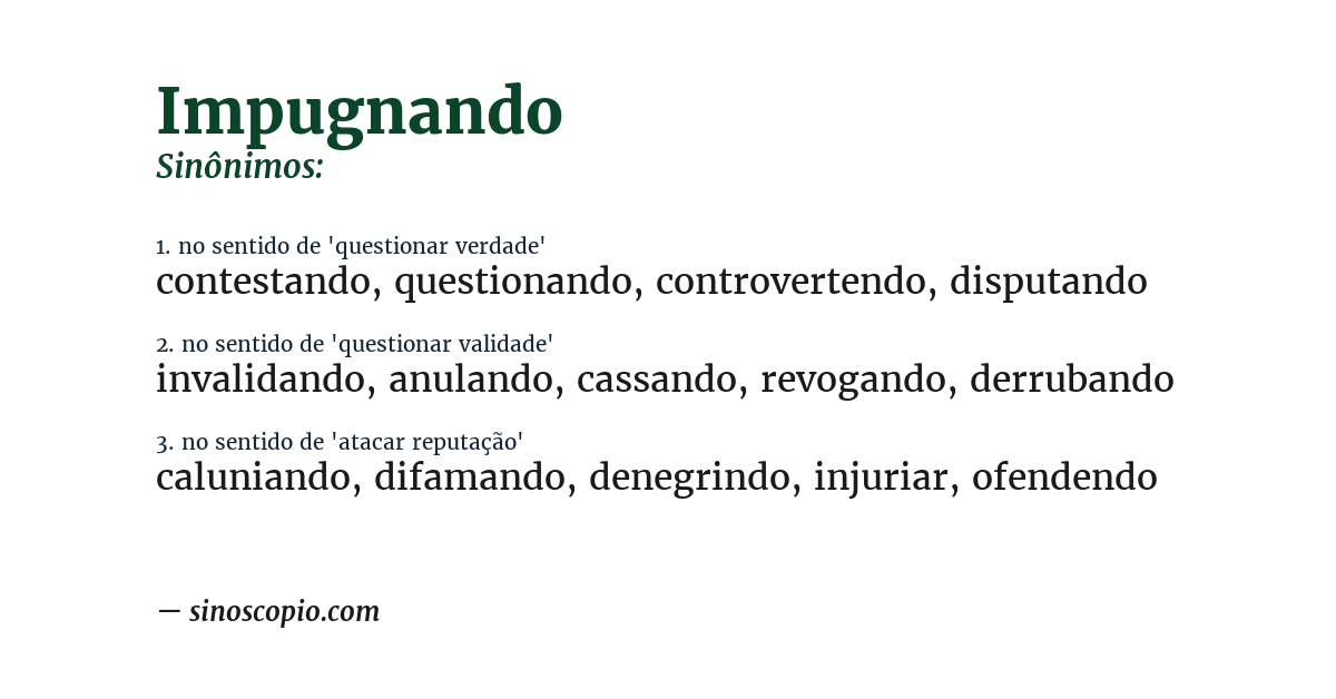 Sinônimo de impugnando