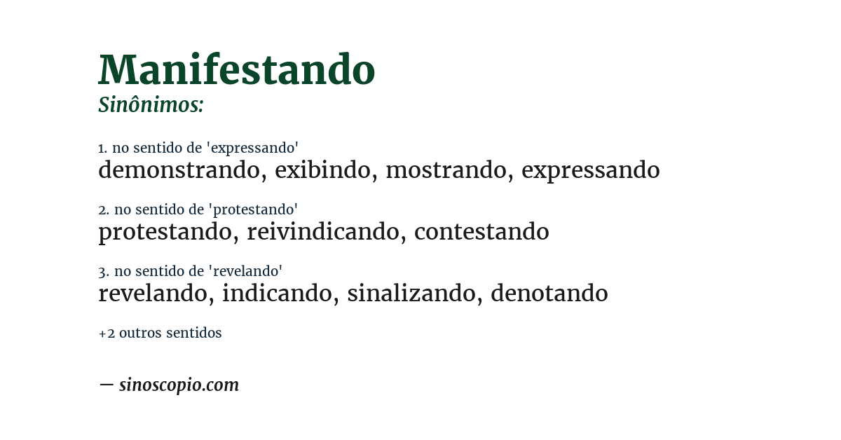 Sinônimo de manifestando