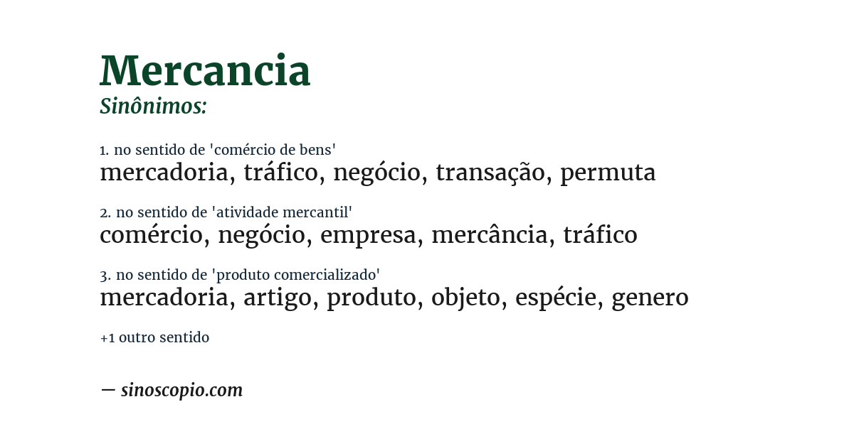 Sinônimo de mercancia
