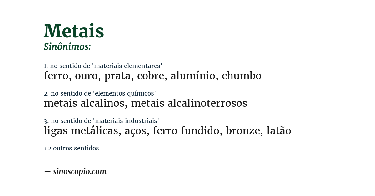 Sinônimo de metais