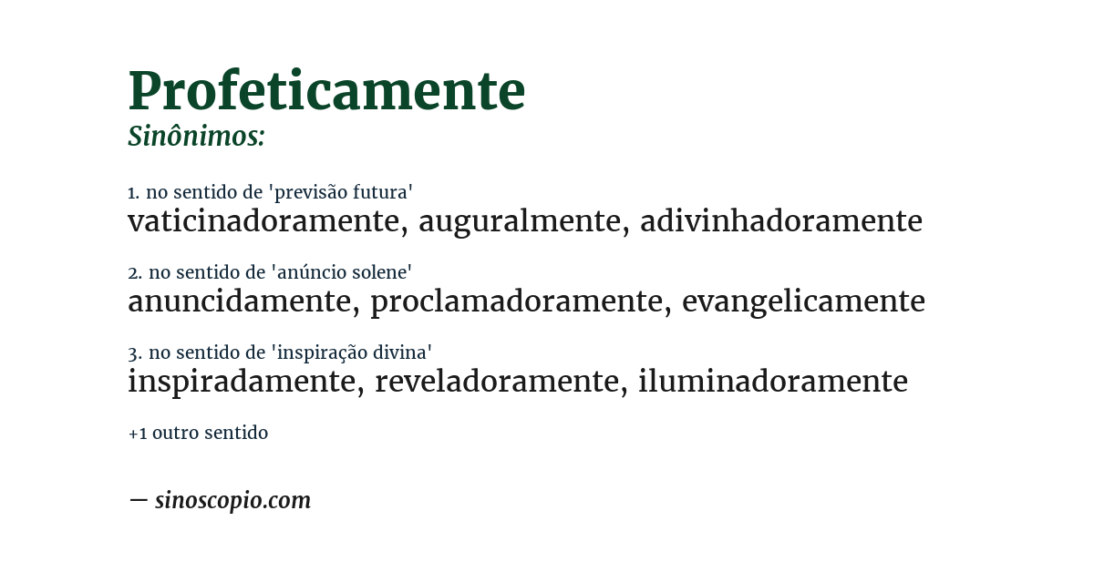 Sinônimo de profeticamente