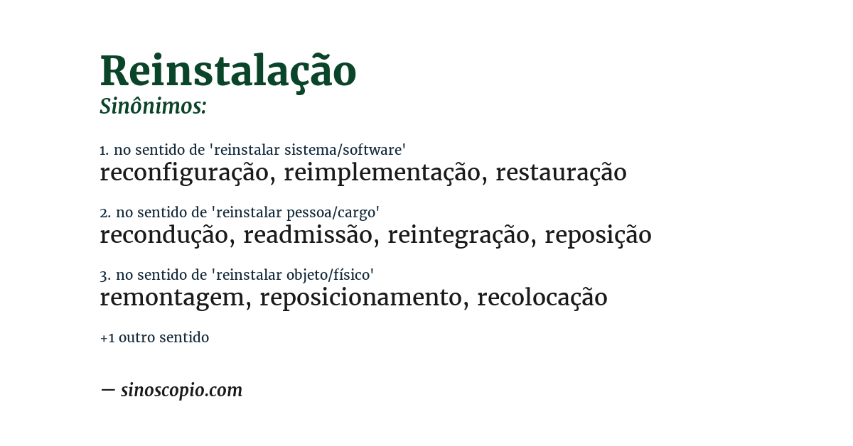 Sinônimo de reinstalação