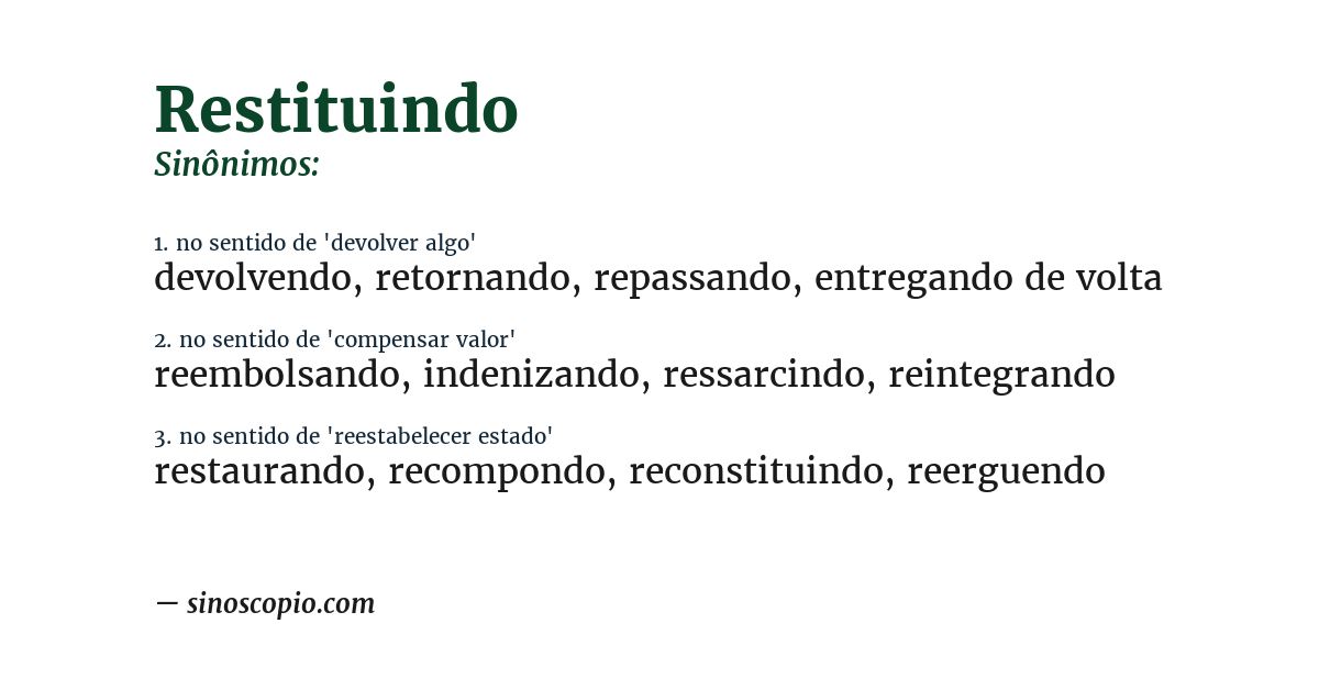 Sinônimo de restituindo