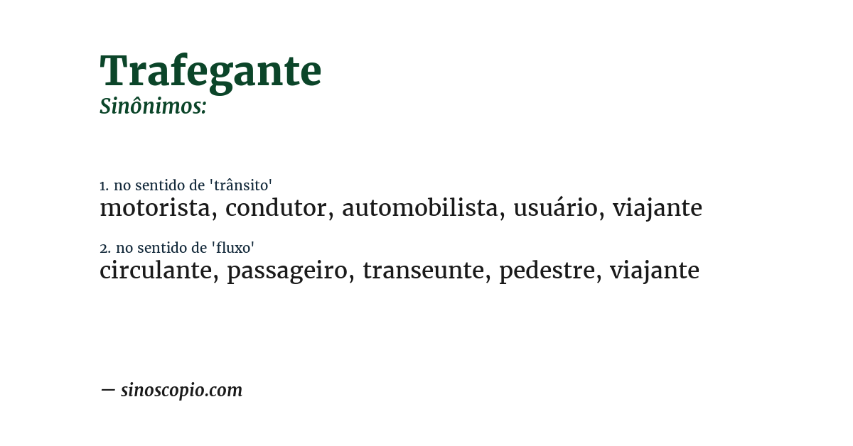 Sinônimo de trafegante
