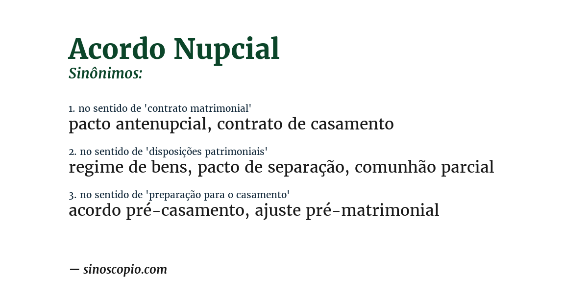 Sinônimo de acordo nupcial