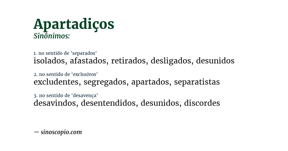 Sinônimo de apartadiços