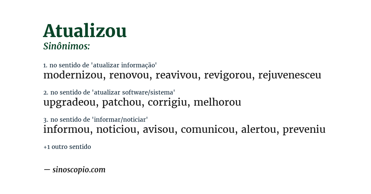 Sinônimo de atualizou