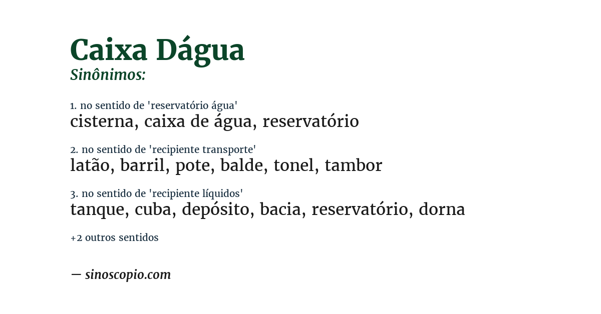 Sinônimo de caixa dágua