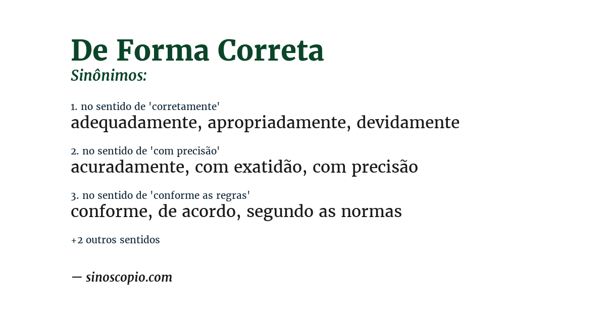 Sinônimo de de forma correta