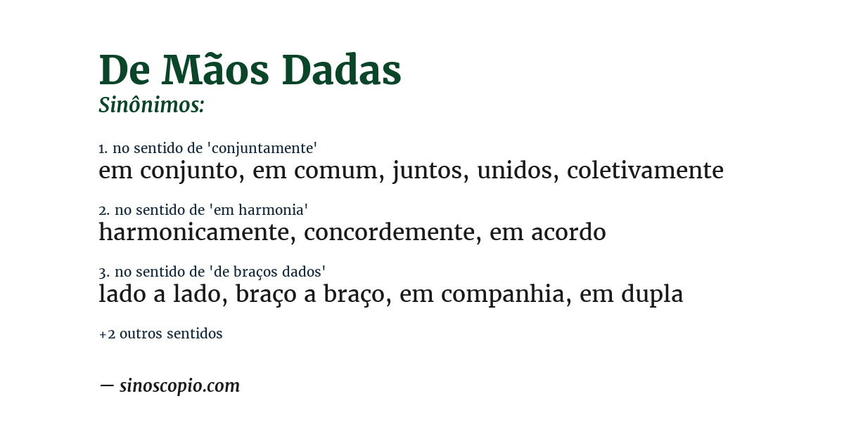Sinônimo de de mãos dadas