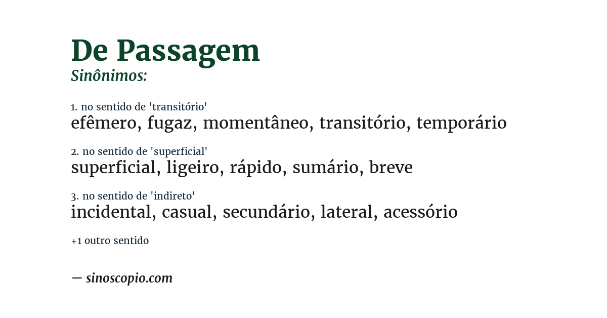 Sinônimo de de passagem