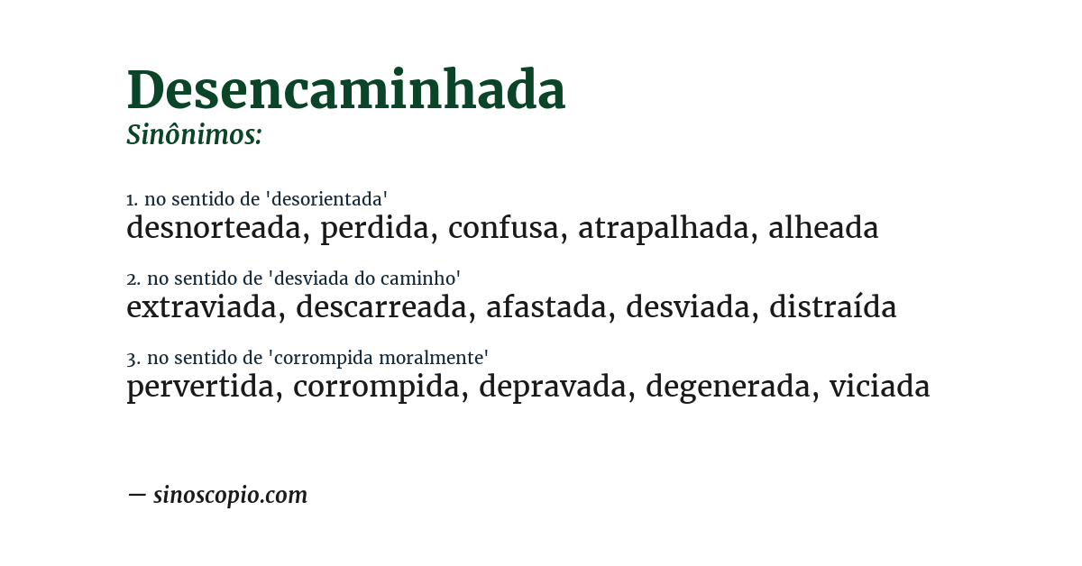 Sinônimo de desencaminhada