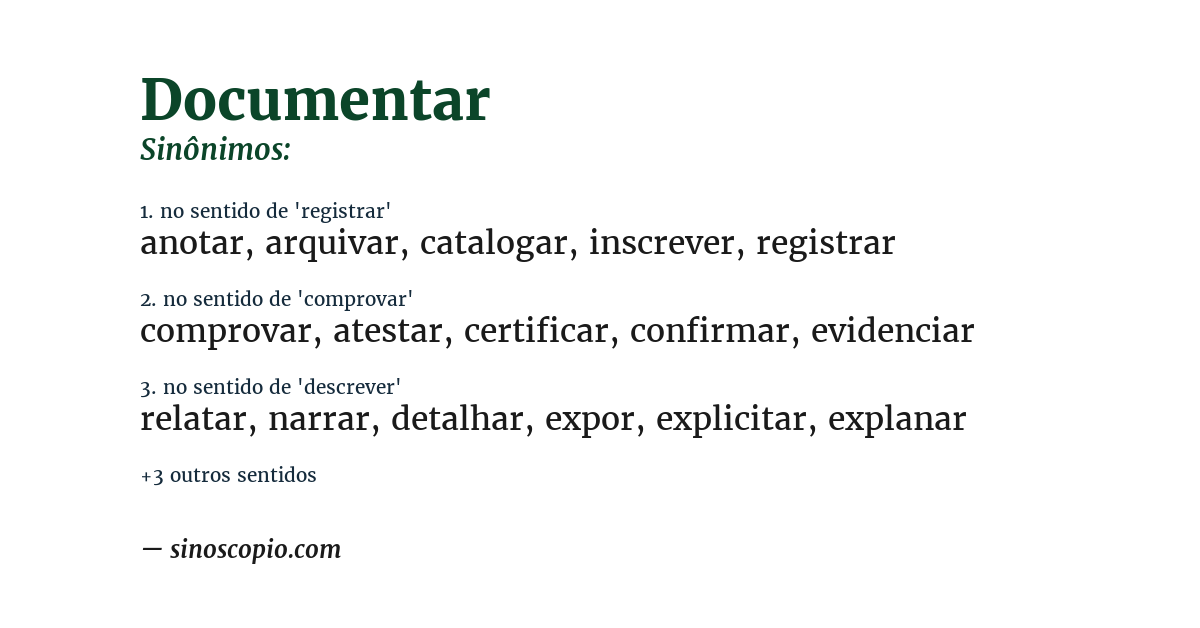 Sinônimo de documentar