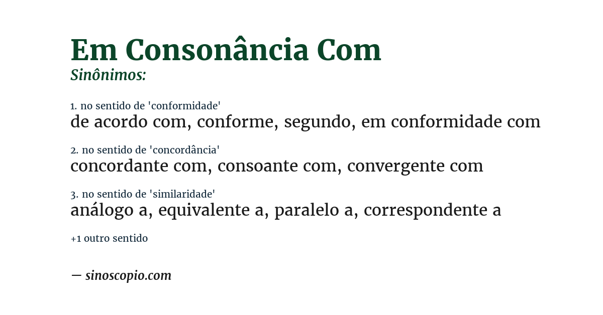 Sinônimo de em consonância com