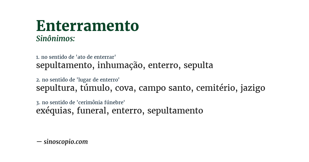 Sinônimo de enterramento