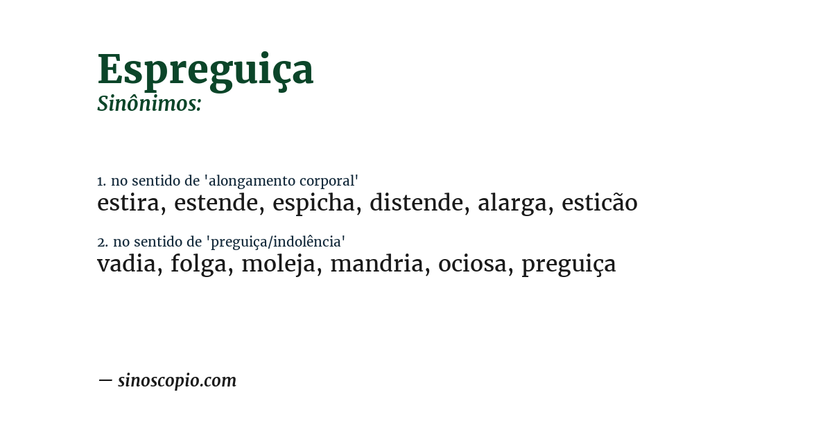 Sinônimo de espreguiça