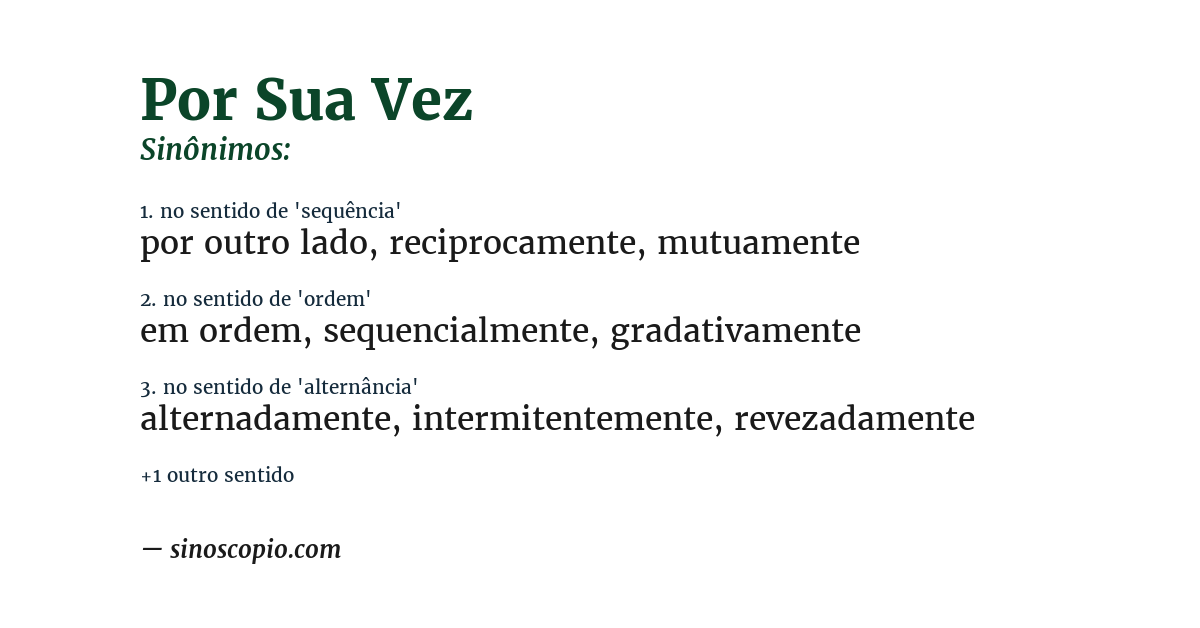 Sinônimo de por sua vez