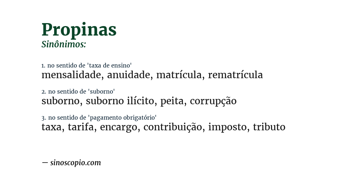 Sinônimo de propinas
