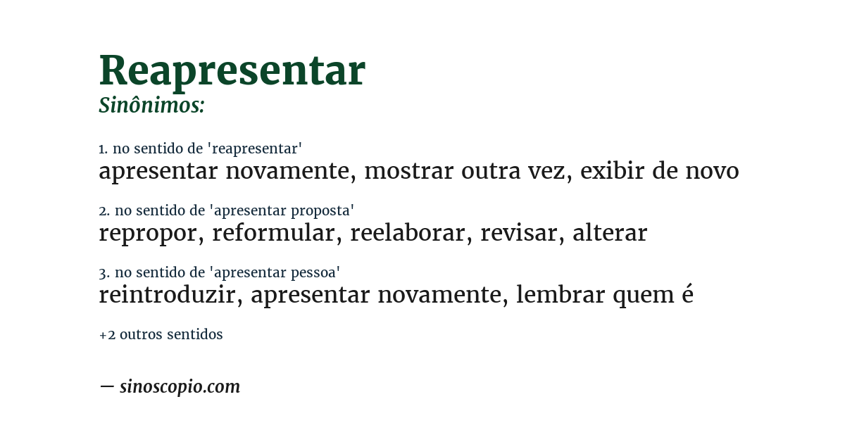 Sinônimo de reapresentar