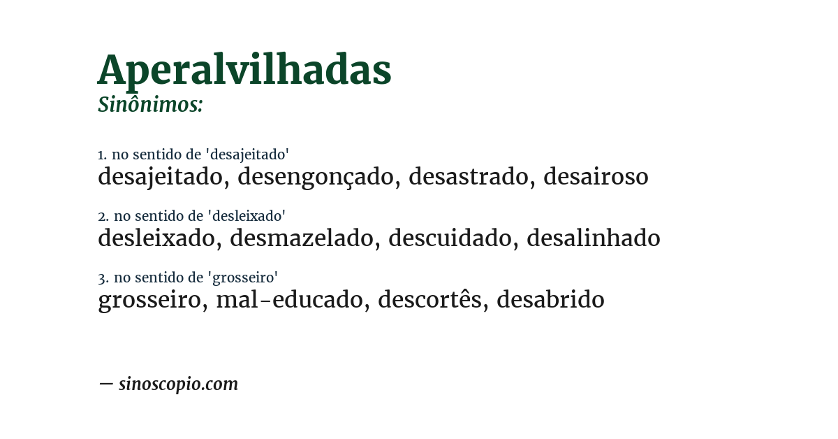 Sinônimo de aperalvilhadas