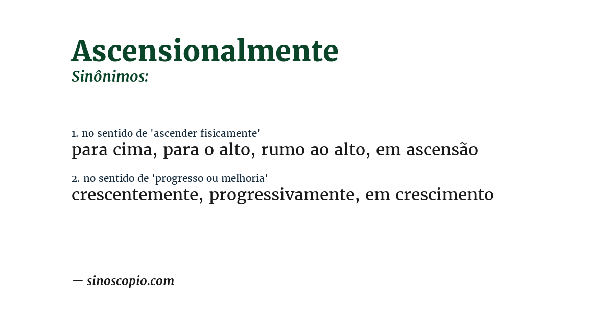Sinônimo de ascensionalmente
