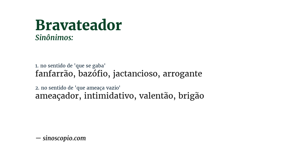 Sinônimo de bravateador