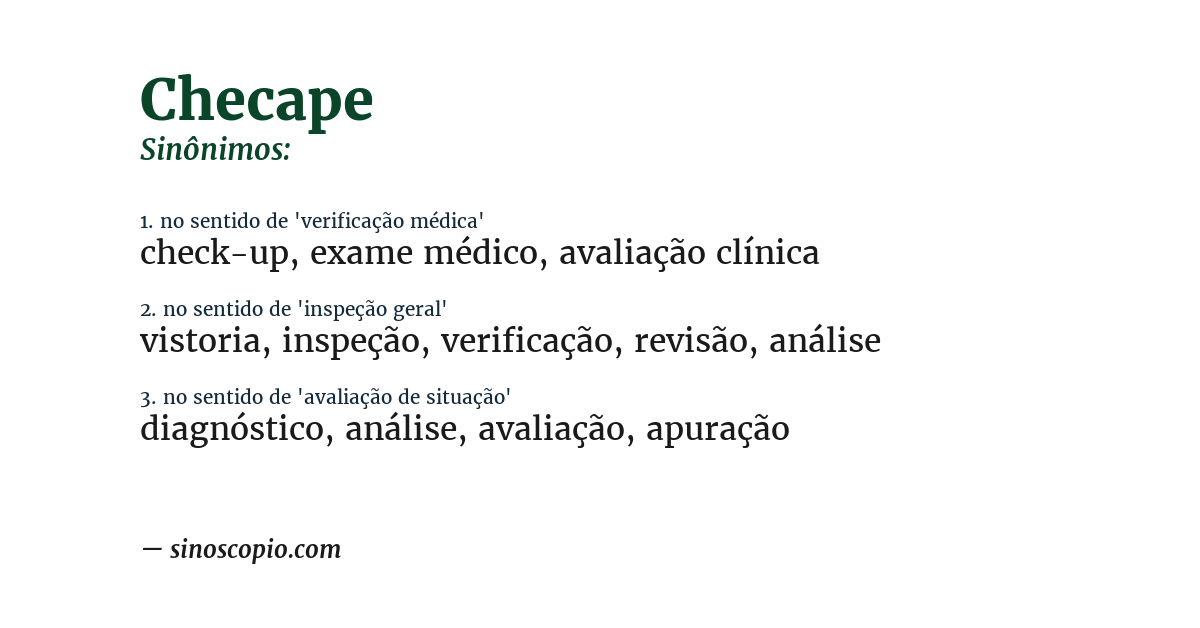 Sinônimo de checape