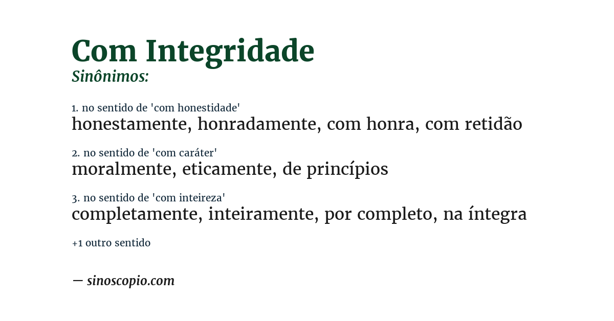 Sinônimo de com integridade