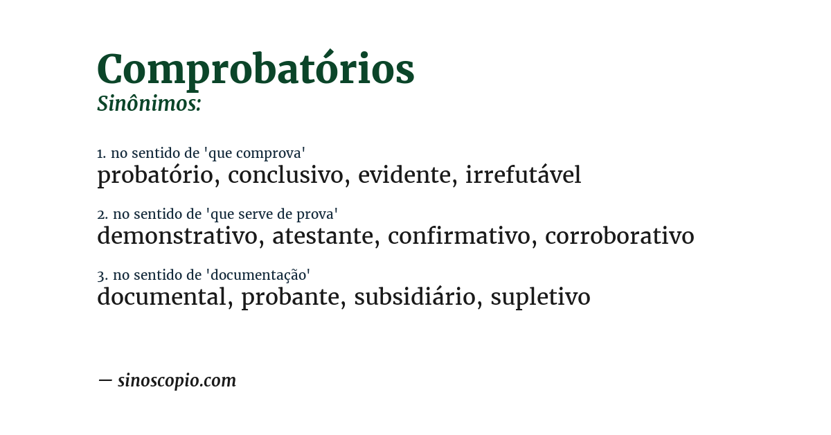 Sinônimo de comprobatórios