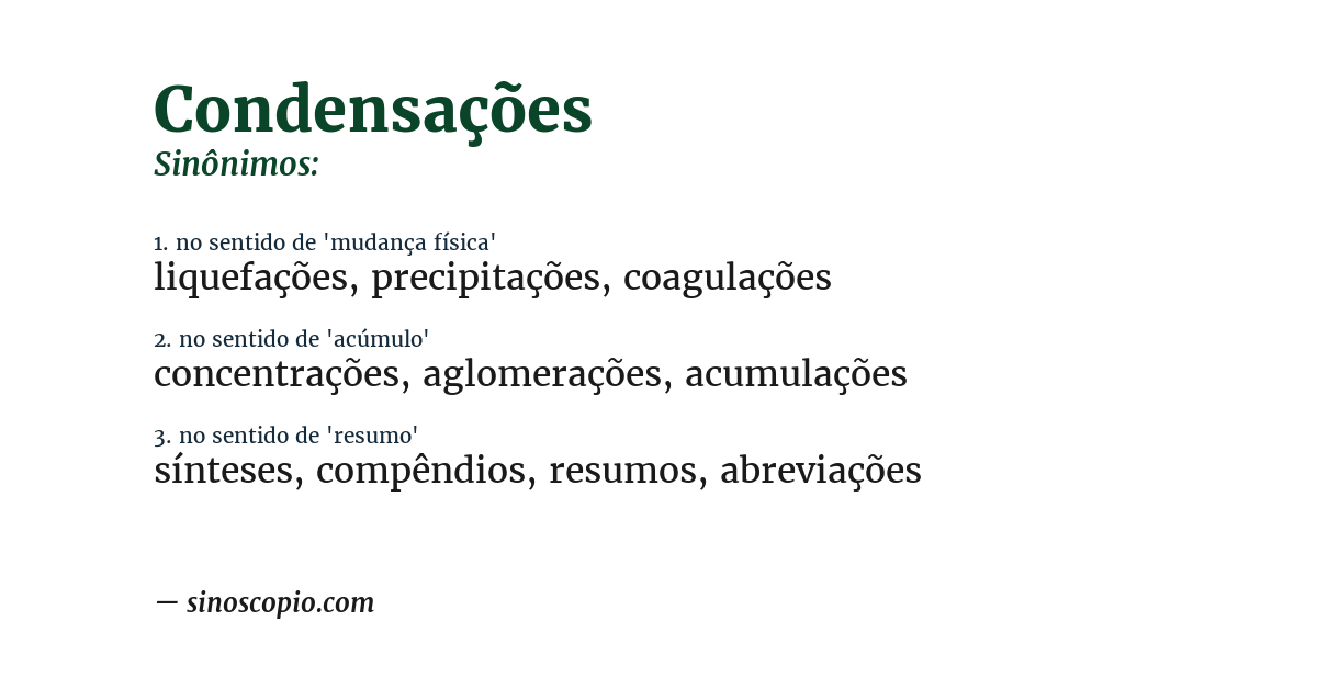 Sinônimo de condensações
