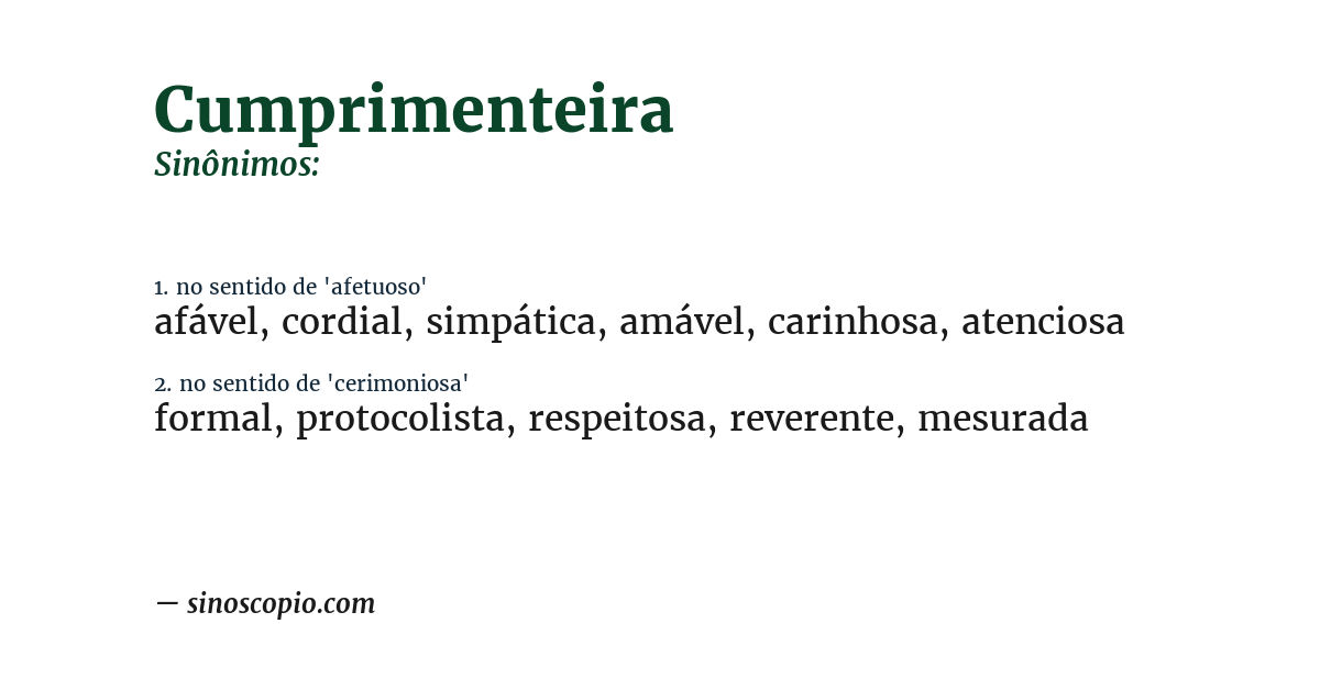 Sinônimo de cumprimenteira